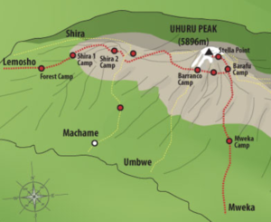 Bestigning av Kilimanjaro via Lemosho-ruten illustrasjon