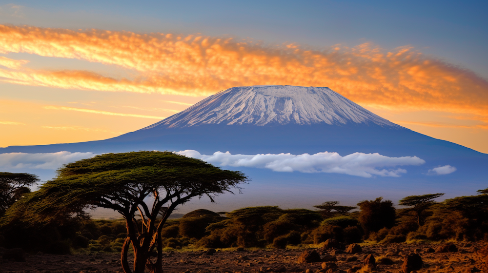 fotturer i Tanzania, Uhuru Peak på Mount Kilimanjaro med akasietrær
