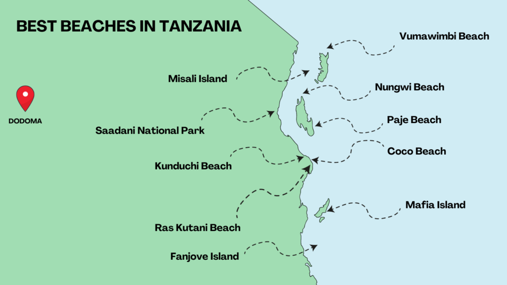 kart over strender i Tanzania