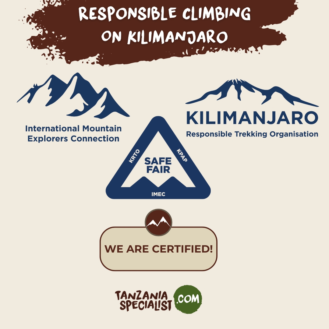 Logo viser at Tanzania Spesialist er sertifisert for ansvarlig klatring på Kilimanjaro